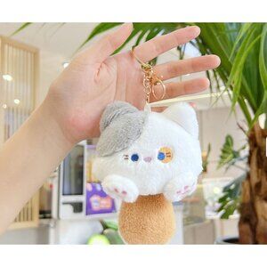 Plush Cat Keychain Charm With Gold Clip Multicolor Cute Accessory For Bags Or Ke